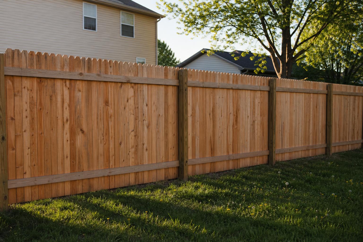 Cedar wood privacy fence install by Tazewell County Fence Co. in a Morton, IL backyard